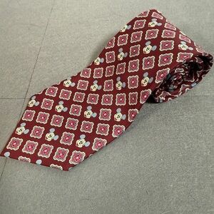 🐭 Vintage Balancine Disney Silk Tie Mickey Mouse Burgundy Geometric Print USA